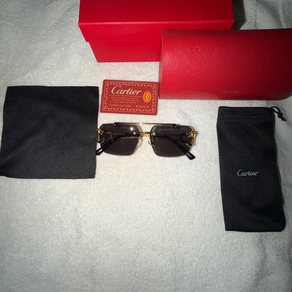 Cartier Gold Rimless Sunglasses with Brown Lenses
